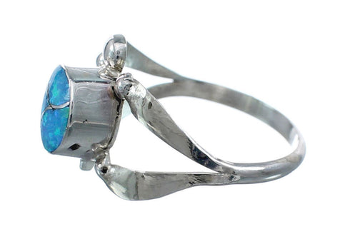 Native American Zuni Blue Opal Sterilng Silver Turtle Ring Size 6-1/2 AX128474